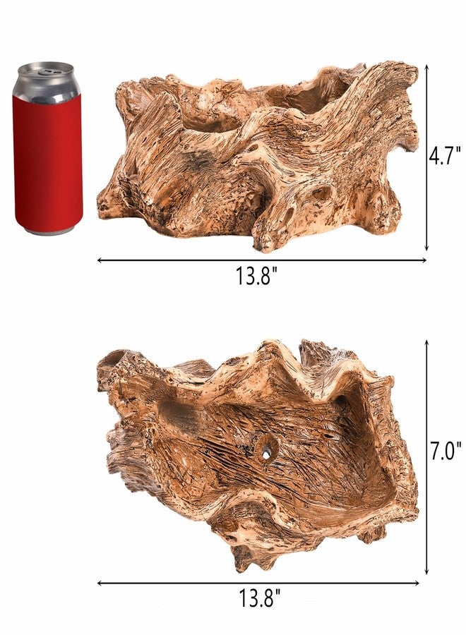 Tebery Artificial Driftwood Stump Log Planter Vintage Cactus Container with Drainage Hole, Creative Imitation Sculpture Resin Succulent Flower Pot for Herb, Strawberry, Small Plants, Natural Color - Image 2
