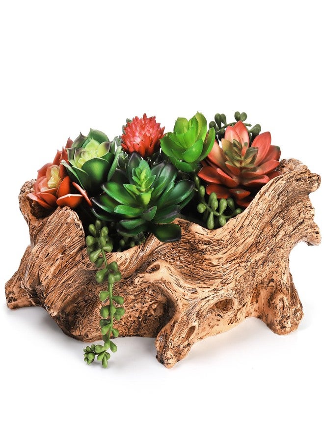 Tebery Artificial Driftwood Stump Log Planter Vintage Cactus Container with Drainage Hole, Creative Imitation Sculpture Resin Succulent Flower Pot for Herb, Strawberry, Small Plants, Natural Color - Image 1