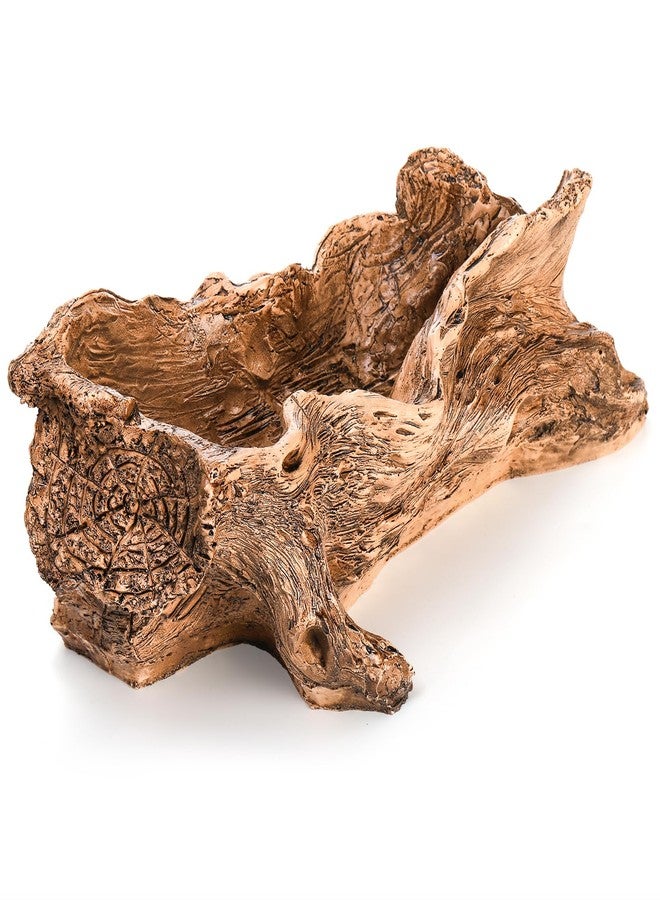 Tebery Artificial Driftwood Stump Log Planter Vintage Cactus Container with Drainage Hole, Creative Imitation Sculpture Resin Succulent Flower Pot for Herb, Strawberry, Small Plants, Natural Color - Image 3