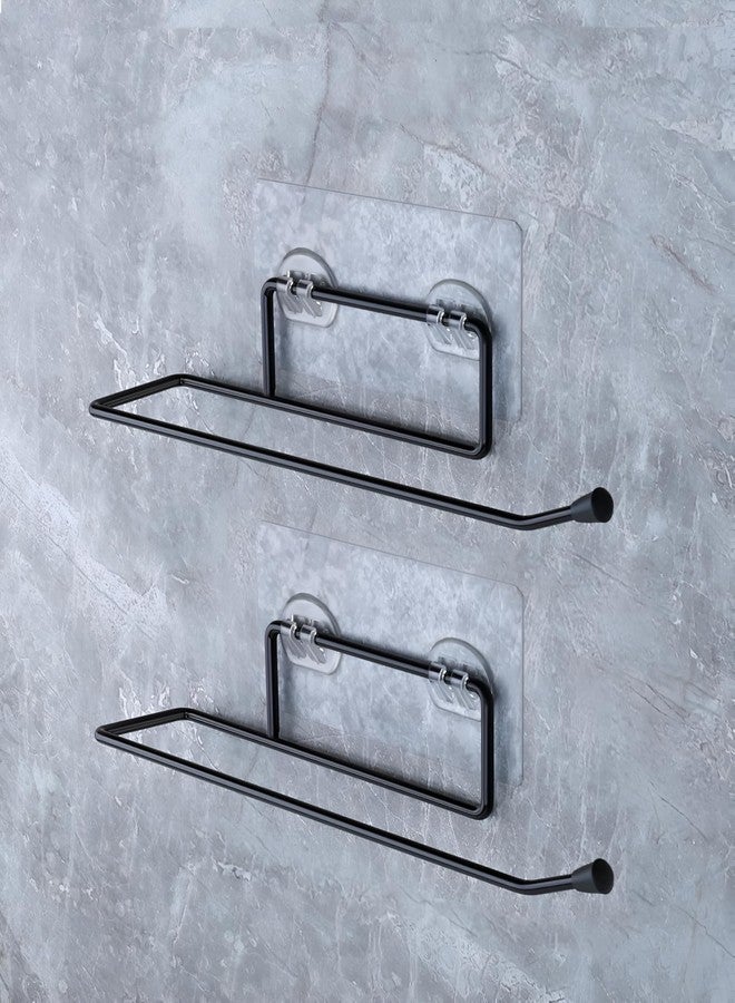 Homeor Self Adhesive Wall Mounted Rustproof Stainless Steel Toilet Paper Holder Self Adhesive/Toilet Paper Roll Holder/Tissue Paper Roll Holder for Bathroom, Pack of 2, Black - Image 1