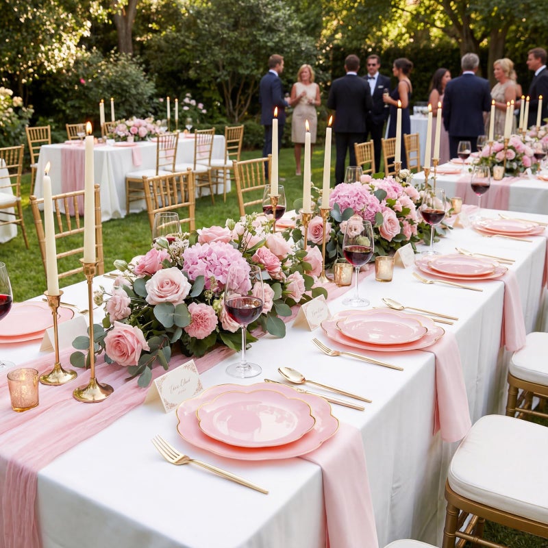 supernal 60pcs Pink Plastic Plates with Gold Rim Heavy Duty Scalloped Plastic Plates Disposable Includes:30 Dinner and 30 Dessert Plate Perfect for Valentine's Day Mother's Day and Easter - Image 3