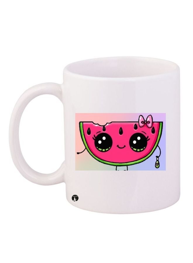 RYN Watermelon Printed Ceramic Coffee Mug White/Pink/Green 11ounce