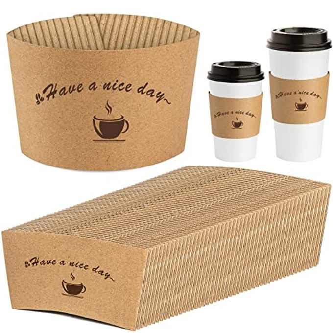 HLWDFLZ Kraft Paper Coffee Cup Sleeves 50 Packs - Coffee Sleeves, Disposable Corrugated Cup Sleeves Holder for Protective Hot and Cold Insulation, Fits 10, 12, 16, 20 oz Paper Cups (Cup Not Included)