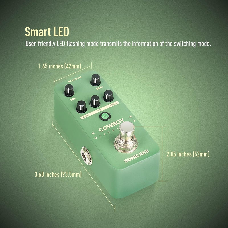SONICAKE QSS-25 Cowboy Distortion Guitar Pedal, Mini High Gain Distortion Pedal for Electric Guitar and Bass, 2 Modes, Heavy Duty Metal Footswitch, True Bypass - Image 5