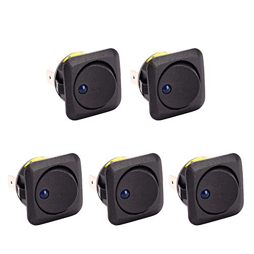 ESUPPORT 25mm Car Boat Round Dot Blue LED Light Rocker Toggle Switch 12V 25A Dash Board ON Off Pack of 5 - Image 1
