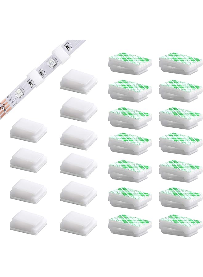 S-TOP 60 Pcs Light Strip Mounting Clips, Strong Self-Adhesive Led Lights Strips Fasteners Mounting Holders, White Cable Clamp Organizer for Hanging Christmas Light Wall Wire Desk Car Home Office - Image 1