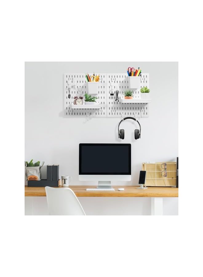 promass Pegboard Combination Wall Organizer Kit,Plastic Wall Mount Display Pegboard Panel Kits,Pegboard Hole 2 Pack Pegboards and 10 Accessories for Kitchen Bathroom Office (White) - Image 5