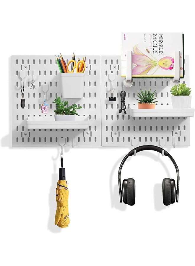 promass Pegboard Combination Wall Organizer Kit,Plastic Wall Mount Display Pegboard Panel Kits,Pegboard Hole 2 Pack Pegboards and 10 Accessories for Kitchen Bathroom Office (White) - Image 1