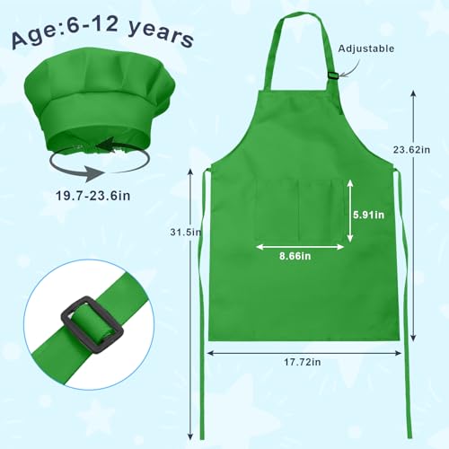 IAGBIBUI Kids Apron and Chef Hat Set, 30 Pieces Boys Girls Kids Apron with 2 Pockets Adjustable for Cooking Classroom Baking Painting, 6-13 Years, Multicolor - Image 2