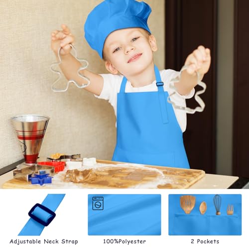 IAGBIBUI Kids Apron and Chef Hat Set, 30 Pieces Boys Girls Kids Apron with 2 Pockets Adjustable for Cooking Classroom Baking Painting, 6-13 Years, Multicolor - Image 4