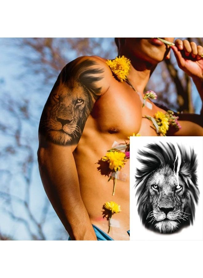 Oottati 12 Sheets Arm Waterproof Temporary Tattoo Stickers Black Fierce Tiger Lion Wolf for Men Women Teens  - Image 3