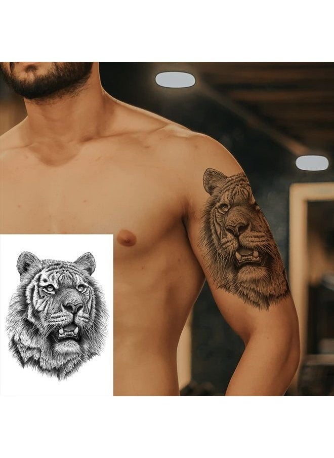 Oottati 12 Sheets Arm Waterproof Temporary Tattoo Stickers Black Fierce Tiger Lion Wolf for Men Women Teens  - Image 2