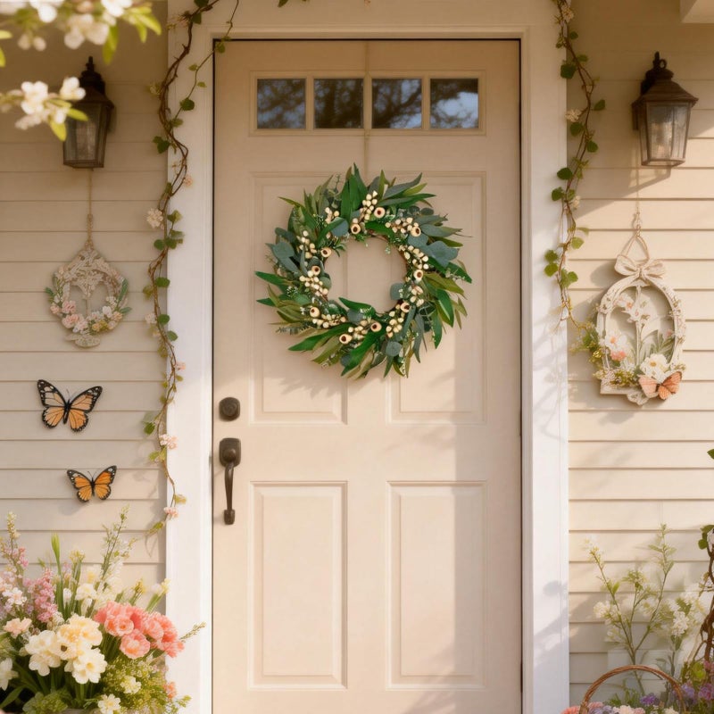 Egolot 24 Inch Spring Eucalyptus Olive Leaves Wreath for Front Door, All Season Greenery Wreath with White Berries for Indoor Outdoor, Winter Spring Summer Wreath for Home Decor - Image 3