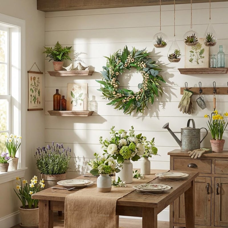 Egolot 24 Inch Spring Eucalyptus Olive Leaves Wreath for Front Door, All Season Greenery Wreath with White Berries for Indoor Outdoor, Winter Spring Summer Wreath for Home Decor - Image 5