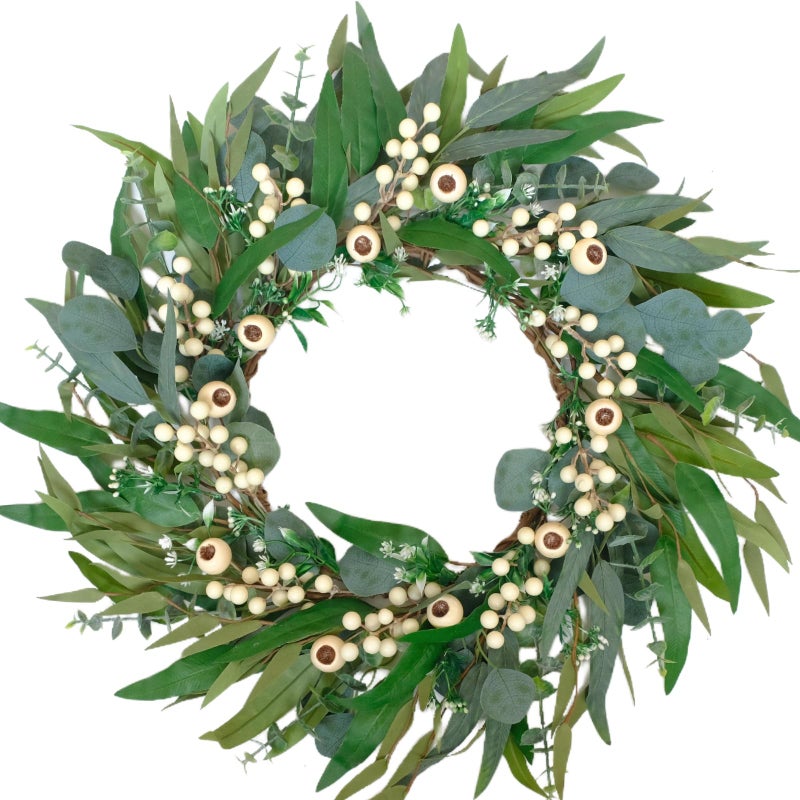 Egolot 24 Inch Spring Eucalyptus Olive Leaves Wreath for Front Door, All Season Greenery Wreath with White Berries for Indoor Outdoor, Winter Spring Summer Wreath for Home Decor - Image 1