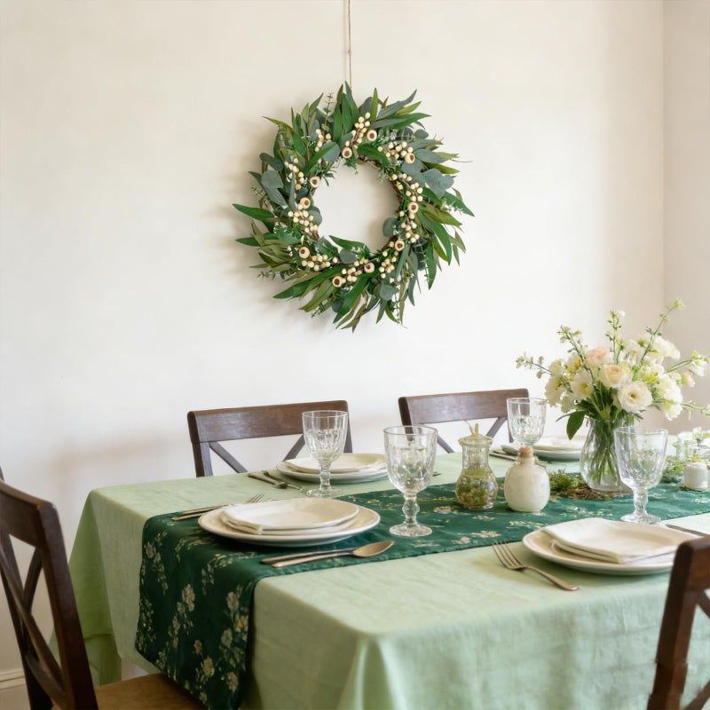 Egolot 24 Inch Spring Eucalyptus Olive Leaves Wreath for Front Door, All Season Greenery Wreath with White Berries for Indoor Outdoor, Winter Spring Summer Wreath for Home Decor - Image 4
