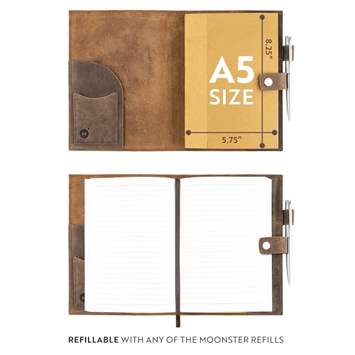 moonster Refillable Leather Journal Embossed Heart Shape Cover Design Journals with Pen – Milled A5 Leather Journal Lined Paper - Journals for Women – Vintage Journal - 320 Pages - Image 5