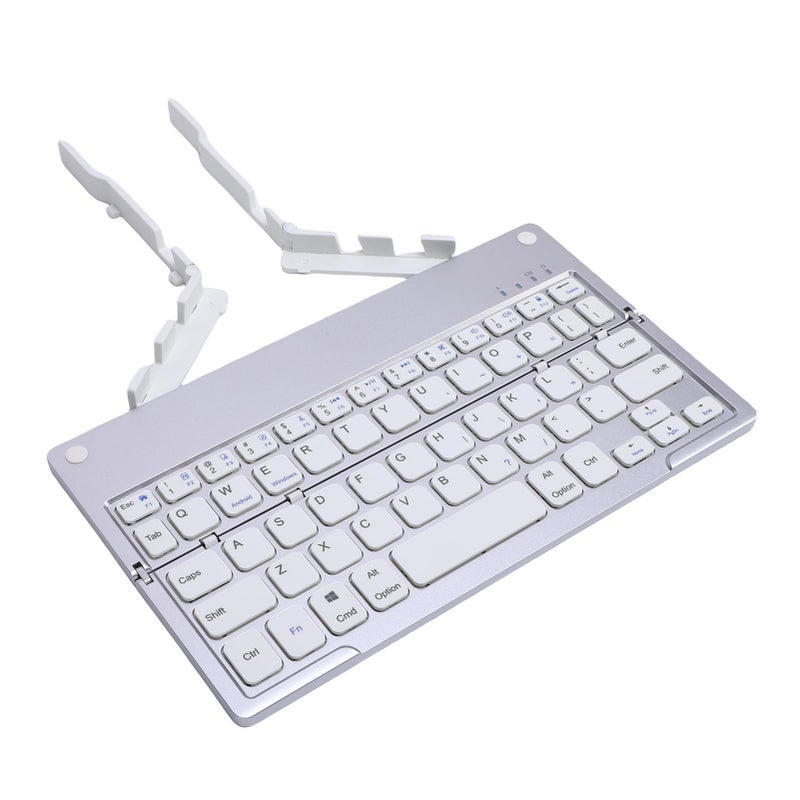 Foldable Bluetooth Keyboard: Silver White 60 Key Ergonomic Matte Design - Built-In Concealed Phone Stand, 140mAh Battery With 45 Hours Typing Time for Travel, Business Trips, iOS, Windows, Android Dev - Image 2