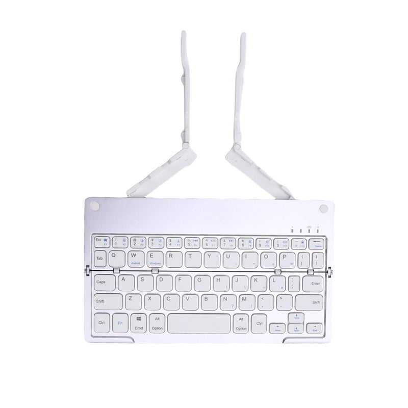 Foldable Bluetooth Keyboard: Silver White 60 Key Ergonomic Matte Design - Built-In Concealed Phone Stand, 140mAh Battery With 45 Hours Typing Time for Travel, Business Trips, iOS, Windows, Android Dev - Image 5