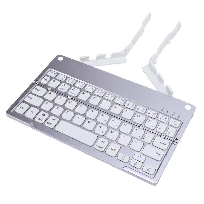 Foldable Bluetooth Keyboard: Silver White 60 Key Ergonomic Matte Design - Built-In Concealed Phone Stand, 140mAh Battery With 45 Hours Typing Time for Travel, Business Trips, iOS, Windows, Android Dev - Image 3