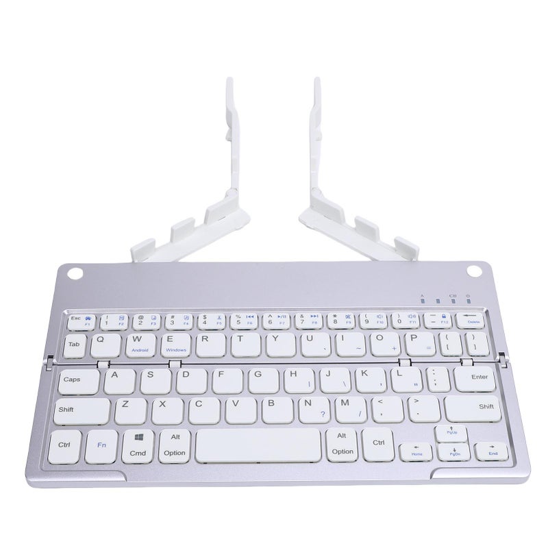 Foldable Bluetooth Keyboard: Silver White 60 Key Ergonomic Matte Design - Built-In Concealed Phone Stand, 140mAh Battery With 45 Hours Typing Time for Travel, Business Trips, iOS, Windows, Android Dev - Image 4