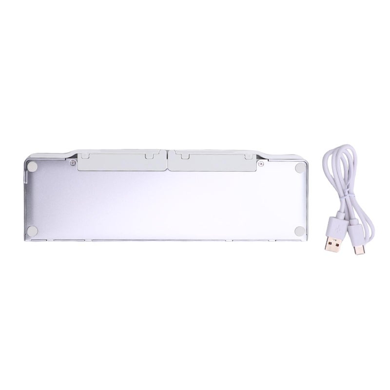 Foldable Bluetooth Keyboard: Silver White 60 Key Ergonomic Matte Design - Built-In Concealed Phone Stand, 140mAh Battery With 45 Hours Typing Time for Travel, Business Trips, iOS, Windows, Android Dev - Image 1