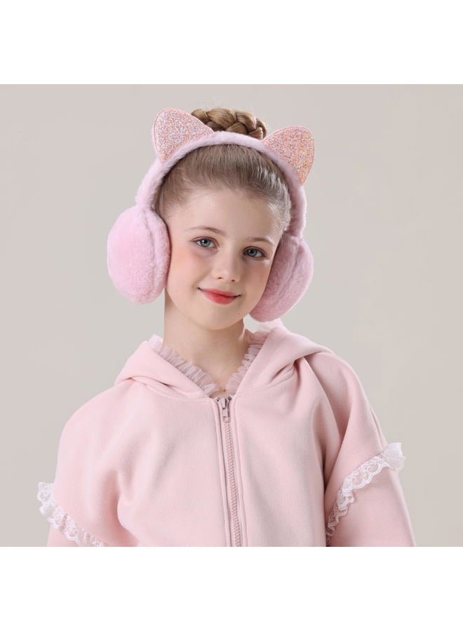 XIAOHAWANG Winter Earmuffs for Kids Girl Warm Ear Muffs Baby Boy Plush Padded Ear Warmer (C-LIGHT PINK) - Image 2