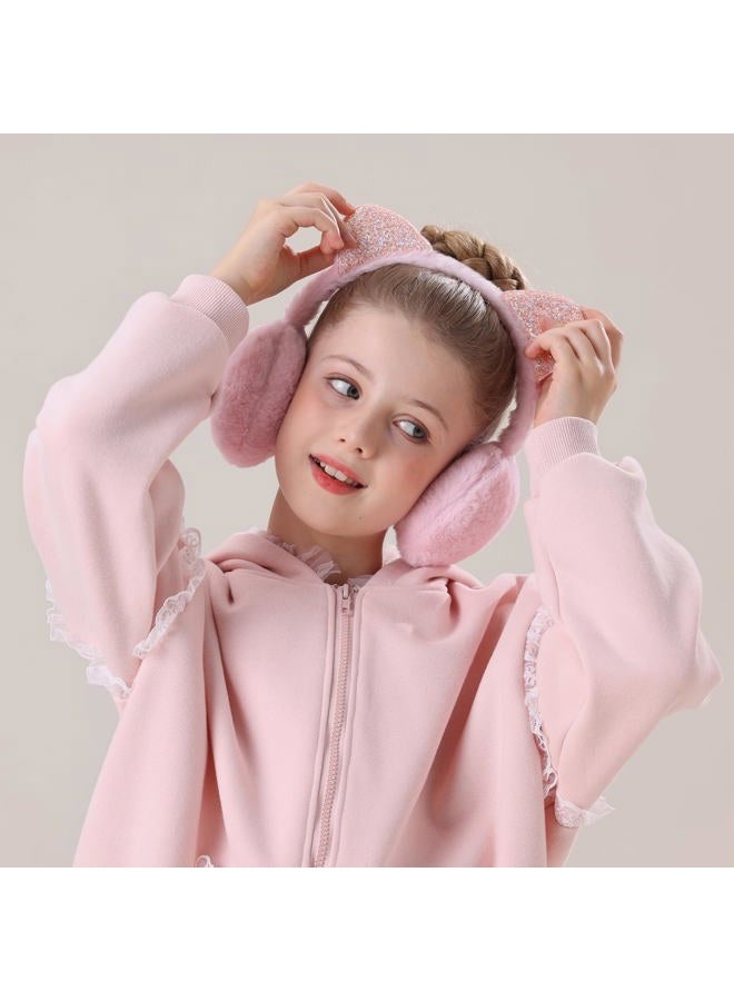 XIAOHAWANG Winter Earmuffs for Kids Girl Warm Ear Muffs Baby Boy Plush Padded Ear Warmer (C-LIGHT PINK) - Image 3