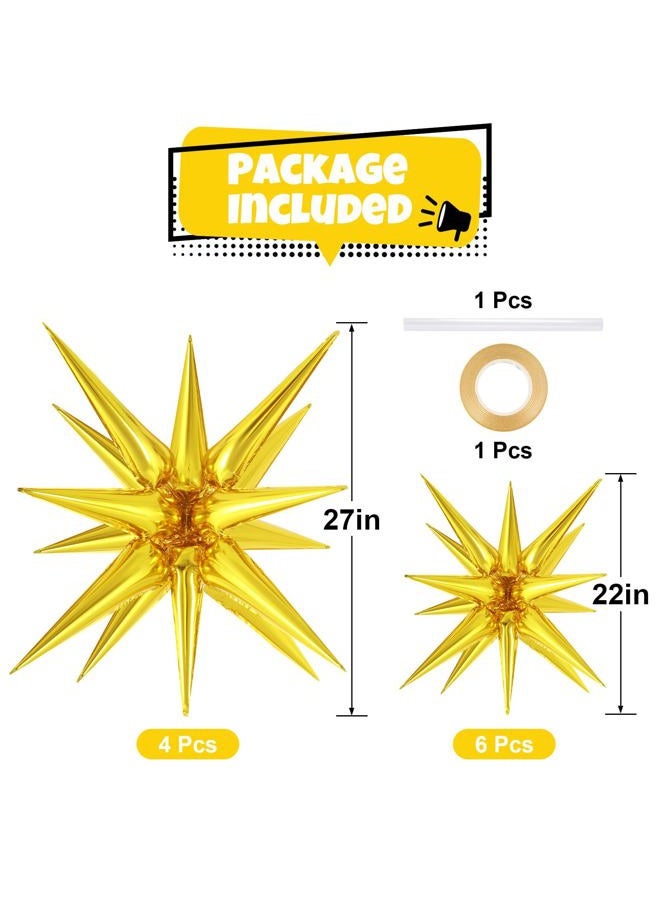 TOTAFAM 10 Pcs Star Balloons Explosion Starburst Balloons Foil Cone Balloons Magic for Birthday Wedding Anniversary Party Backdrops Decorations Supplies, 6 Pcs 22Inch and 4 Pcs 27Inch (gold) - Image 2