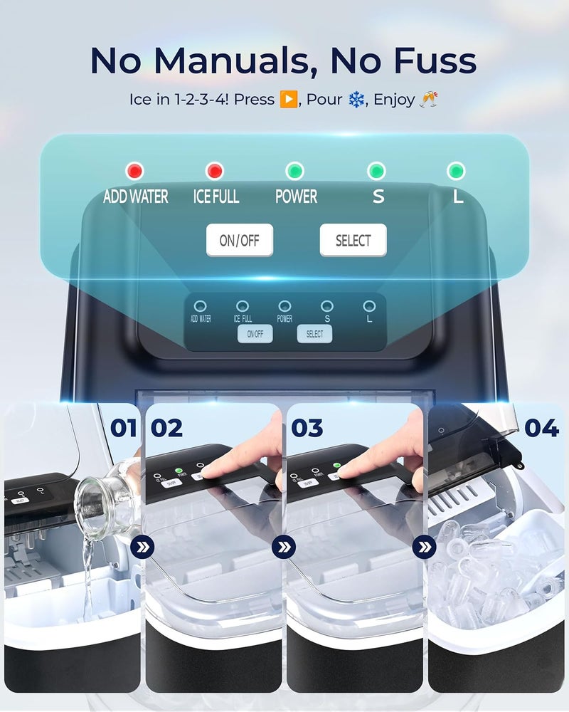 EUHOMY Smart Ice Makers Countertop -26lbs in 24 Hours, 9 Cubes Ready in 8Mins, Self-Cleaning Countertop Ice Maker, Portable Ice Maker with Ice Scoop and Basket for Home/Kitchen/Office(Sliver） - Image 4