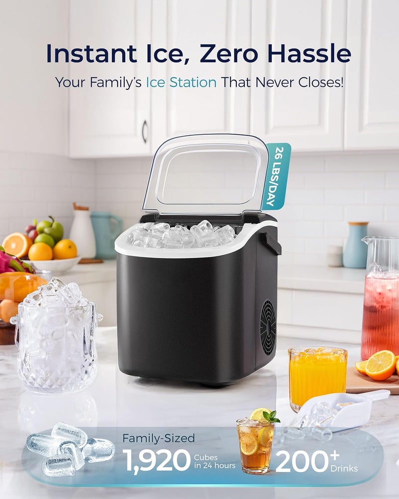 EUHOMY Smart Ice Makers Countertop -26lbs in 24 Hours, 9 Cubes Ready in 8Mins, Self-Cleaning Countertop Ice Maker, Portable Ice Maker with Ice Scoop and Basket for Home/Kitchen/Office(Sliver） - Image 2