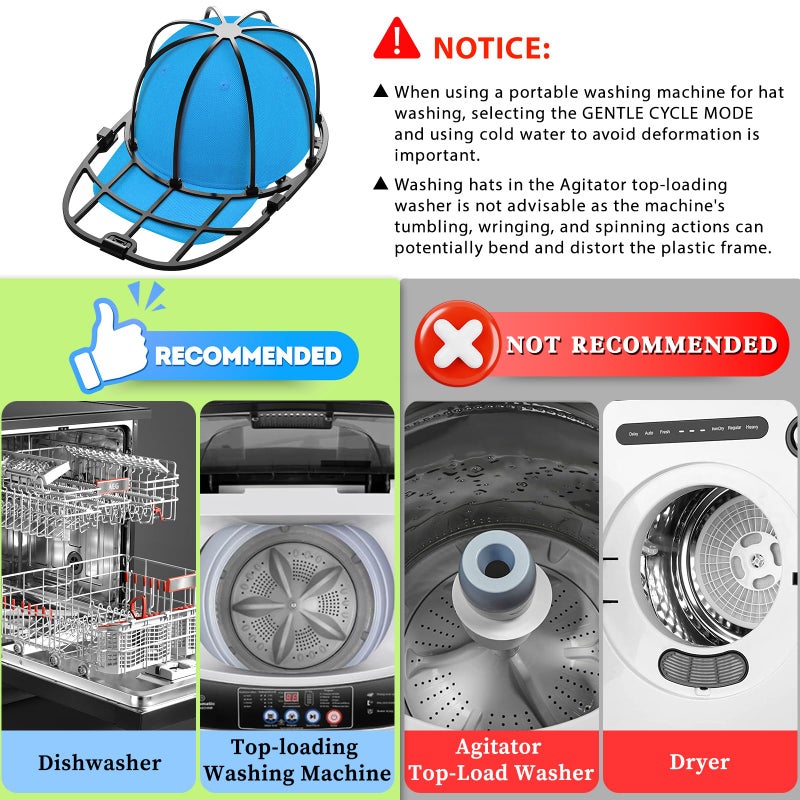 Fododo 2 Pack Hat Washer Cage for Washing Machine Baseball Cap Washer for Dishwasher, Hat Racks Cleaner Holder for Adults and Kids Ball Hats Cleaning, Black - Image 5
