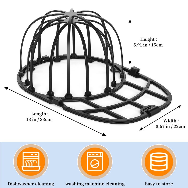 Fododo 2 Pack Hat Washer Cage for Washing Machine Baseball Cap Washer for Dishwasher, Hat Racks Cleaner Holder for Adults and Kids Ball Hats Cleaning, Black - Image 2