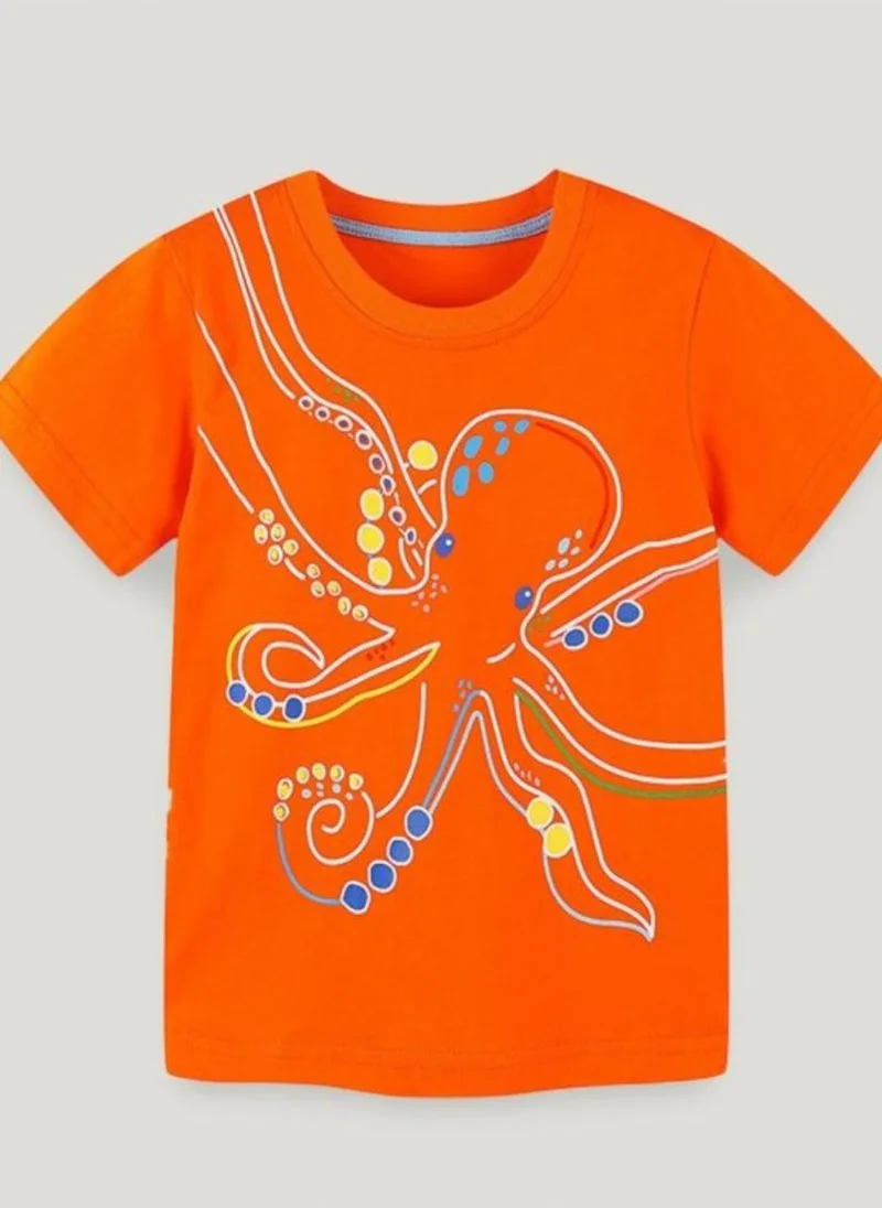 YUNIQEE Orange Printed Solid Round Neck Cotton T-shirt