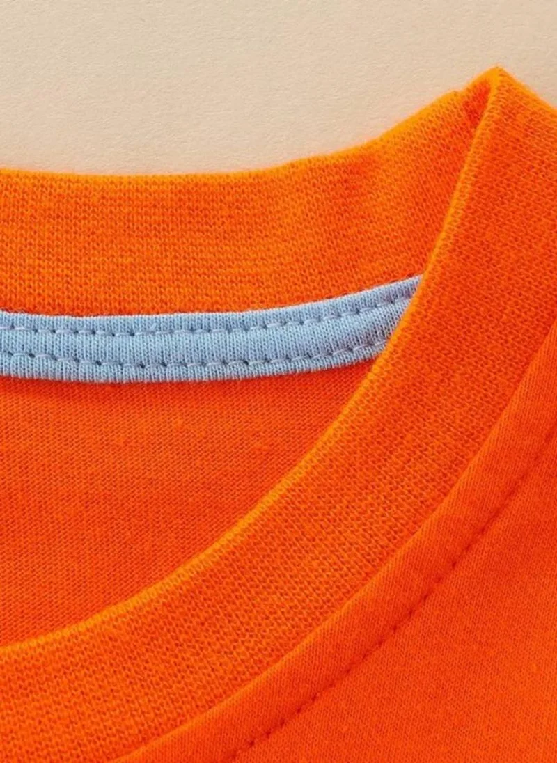 YUNIQEE Orange Printed Solid Round Neck Cotton T-shirt