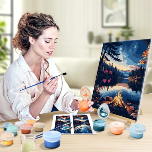 JOOZ Paint by Numbers Kit for Adults with Frame, Lake Landscape Paint by Number with Easel, DIY Sunset Landscape Acrylic Oil Painting Kit for Home Wall Decor 8x12 Inch - Image 4