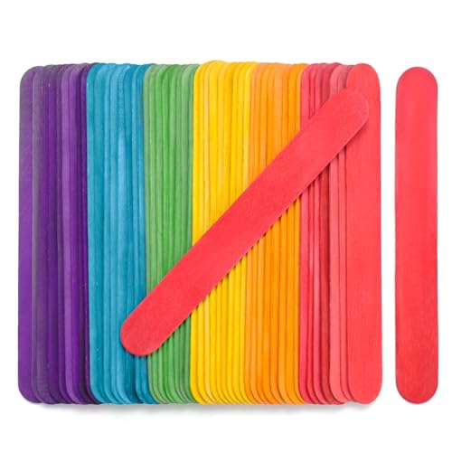CRTWDMAN 60 Pieces Jumbo Colored Popsicle Sticks, 8 Inch Natural Colored Wooden Craft Sticks, Multi-Purpose Rainbow Ice Cream Sticks for DIY Classroom Crafts, Home Art Projects and Plant Labels - Image 1