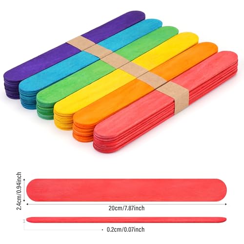 CRTWDMAN 60 Pieces Jumbo Colored Popsicle Sticks, 8 Inch Natural Colored Wooden Craft Sticks, Multi-Purpose Rainbow Ice Cream Sticks for DIY Classroom Crafts, Home Art Projects and Plant Labels - Image 2