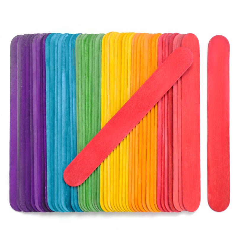 CRTWDMAN 60 Pieces Jumbo Colored Popsicle Sticks, 8 Inch Natural Colored Wooden Craft Sticks, Multi-Purpose Rainbow Ice Cream Sticks for DIY Classroom Crafts, Home Art Projects and Plant Labels - Image 4