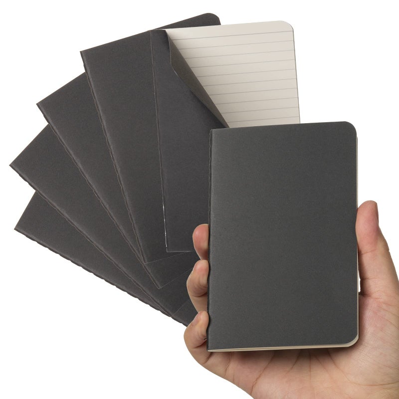 TWONE Pocket Notebook, 6 Pack Mini Notebooks 3.5" x 5.5" (90x140mm), Black Cardstock Cover Memo Notepad for Men, Women, Kids, Travel - 30 Sheets/60 Lined Pages - Image 1