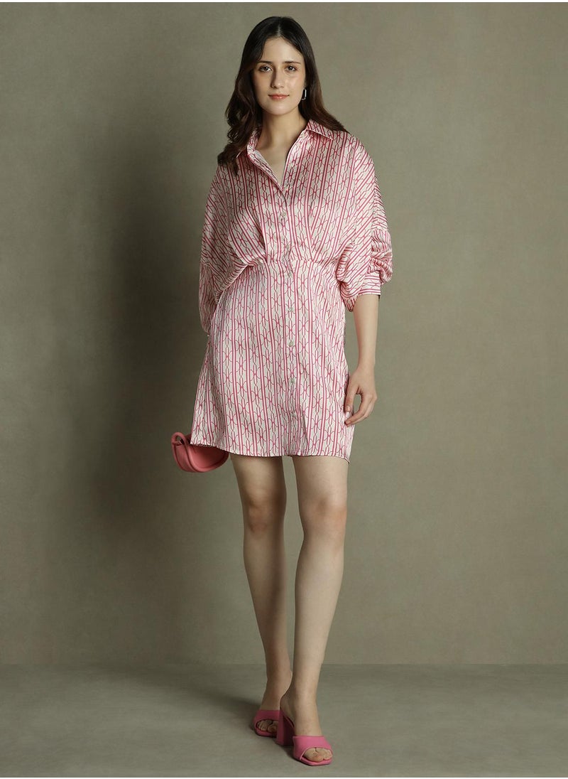Dennis Lingo Women's Pink Satin Crepe Printed Relaxed Fit Dress  - Image 5
