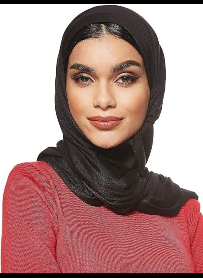 Jersey Stretch Shailah Hijab – Soft and Versatile Muslim Arab Scarf, Ideal for Everyday Wear, Color: Black - Image 1