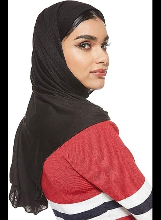 Jersey Stretch Shailah Hijab – Soft and Versatile Muslim Arab Scarf, Ideal for Everyday Wear, Color: Black - Image 2