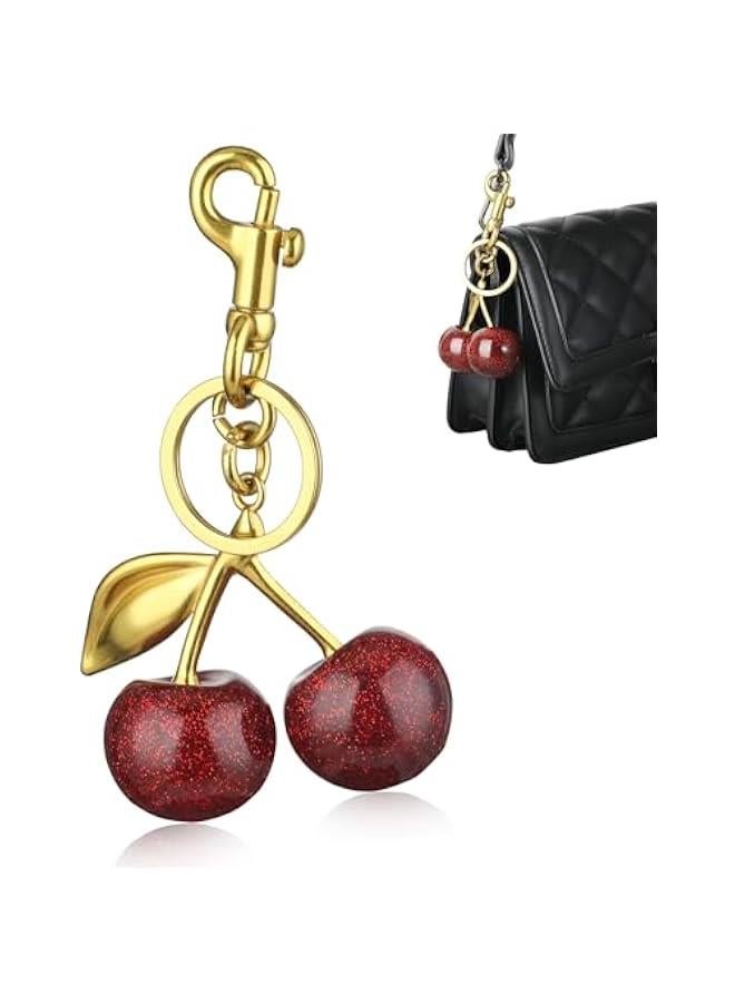 Cherry Bag Charm, Cute Cherry Purse Metal Keychain Accessory with Key Rings and Clip Bag Extender Chain Sparkling Resin Charms for Women Purses Bags Handbags Wallets Backpacks - Image 1