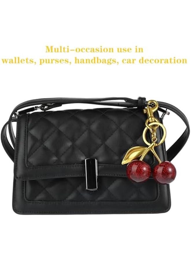 Cherry Bag Charm, Cute Cherry Purse Metal Keychain Accessory with Key Rings and Clip Bag Extender Chain Sparkling Resin Charms for Women Purses Bags Handbags Wallets Backpacks - Image 4