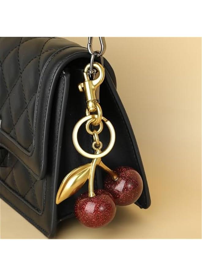 Cherry Bag Charm, Cute Cherry Purse Metal Keychain Accessory with Key Rings and Clip Bag Extender Chain Sparkling Resin Charms for Women Purses Bags Handbags Wallets Backpacks - Image 2