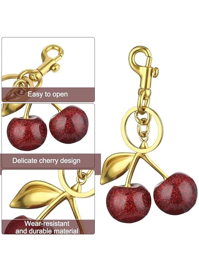 Cherry Bag Charm, Cute Cherry Purse Metal Keychain Accessory with Key Rings and Clip Bag Extender Chain Sparkling Resin Charms for Women Purses Bags Handbags Wallets Backpacks - Image 3
