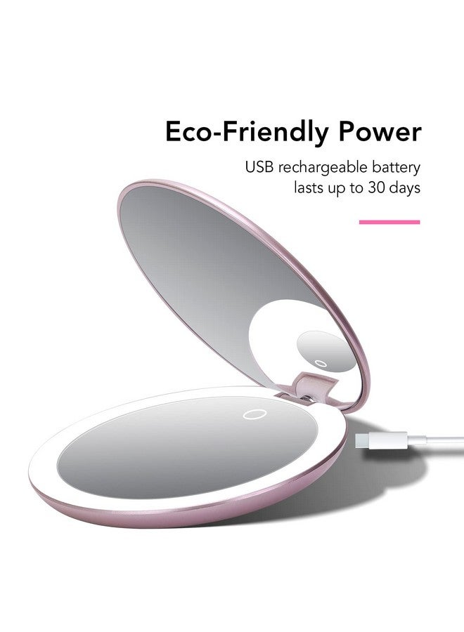 فانسي مرآة مكياج فانسي تايلور للسفر بإضاءة LED، قابلة لإعادة الشحن مع تكبير 10x/1x و3 إعدادات إضاءة - مرآة يد صغيرة محمولة كبيرة بعرض 5 بوصات للحقائب اليدوية والمحافظ (ذهبي وردي) - Image 3