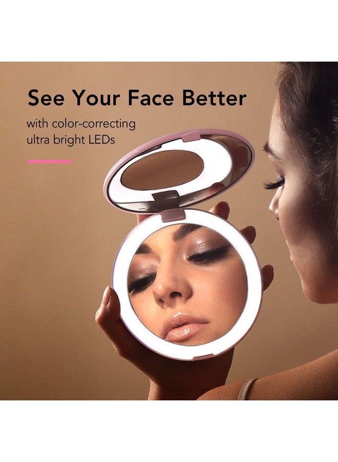 فانسي مرآة مكياج فانسي تايلور للسفر بإضاءة LED، قابلة لإعادة الشحن مع تكبير 10x/1x و3 إعدادات إضاءة - مرآة يد صغيرة محمولة كبيرة بعرض 5 بوصات للحقائب اليدوية والمحافظ (ذهبي وردي) - Image 2