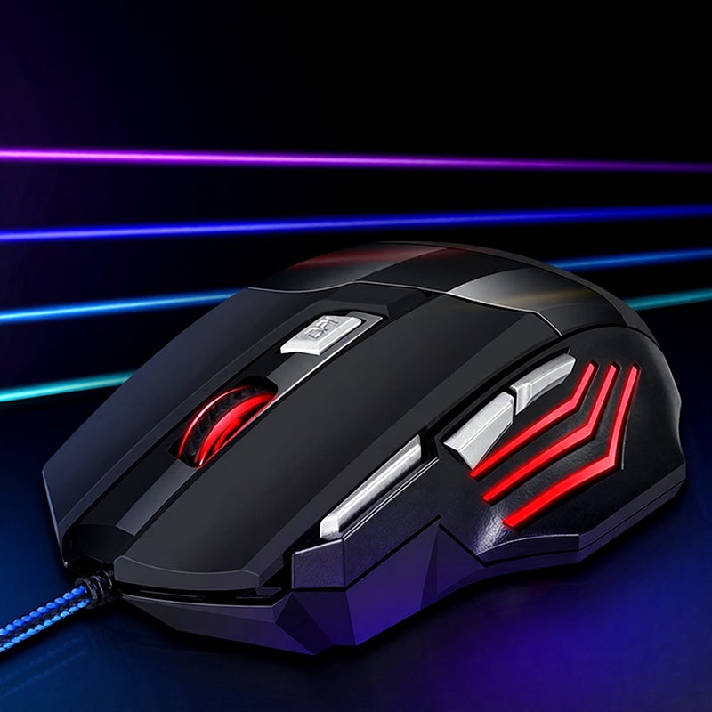 T-WOLF M1 Wired Gaming 7-color Breathing Light 800/1200/2400 3-gear Adjustable DPI Ergonomic for PC Laptop Black - Image 5